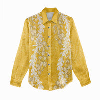 Puakenikeni and Maile Lei Women Casual Shirt Gold Double Strand Lei