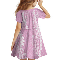 Puakenikeni and Maile Lei Family Matching Puletasi and Hawaiian Shirt Pink Double Strand Lei