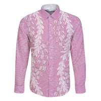 Puakenikeni and Maile Lei Family Matching Puletasi and Hawaiian Shirt Pink Double Strand Lei