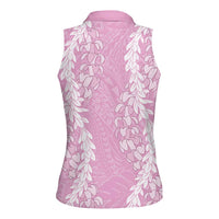 Puakenikeni and Maile Lei Women Sleeveless Polo Shirt Pink Double Strand Lei LT9 - Polynesian Pride
