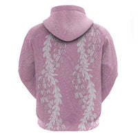 Puakenikeni and Maile Lei Zip Hoodie Pink Double Strand Lei