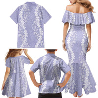 Puakenikeni and Maile Lei Family Matching Mermaid Dress and Hawaiian Shirt Purple Double Strand Lei