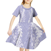 Puakenikeni and Maile Lei Kid Short Sleeve Dress Purple Double Strand Lei