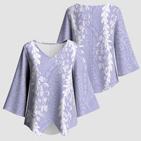 Puakenikeni and Maile Lei Kimono Sleeve Blouse Purple Double Strand Lei - Polynesian Pride
