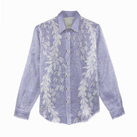 Puakenikeni and Maile Lei Women Casual Shirt Purple Double Strand Lei