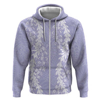 Puakenikeni and Maile Lei Zip Hoodie Purple Double Strand Lei