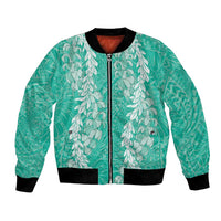 Puakenikeni and Maile Lei Bomber Jacket Sage Green Double Strand Lei LT9 Unisex Sage Green - Polynesian Pride