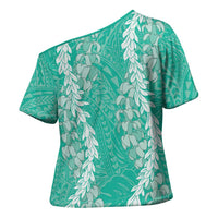 Puakenikeni and Maile Lei Cross Shoulder Shirt Sage Green Double Strand Lei - Polynesian Pride
