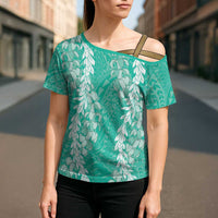Puakenikeni and Maile Lei Cross Shoulder Shirt Sage Green Double Strand Lei - Polynesian Pride
