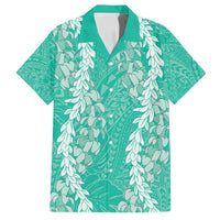 Puakenikeni and Maile Lei Family Matching Off Shoulder Short Dress and Hawaiian Shirt Sage Green Double Strand Lei