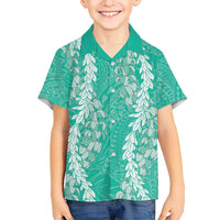 Puakenikeni and Maile Lei Kid Hawaiian Shirt Sage Green Double Strand Lei