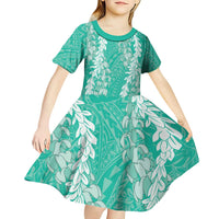 Puakenikeni and Maile Lei Kid Short Sleeve Dress Sage Green Double Strand Lei