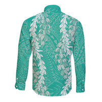 Puakenikeni and Maile Lei Long Sleeve Button Shirt Sage Green Double Strand Lei