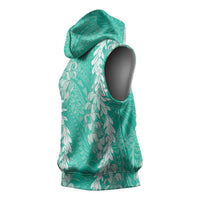 Puakenikeni and Maile Lei Sleeveless Hoodie Sage Green Double Strand Lei LT9 - Polynesian Pride