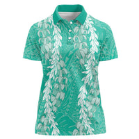 Puakenikeni and Maile Lei Women Polo Shirt Sage Green Double Strand Lei