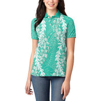 Puakenikeni and Maile Lei Women Polo Shirt Sage Green Double Strand Lei