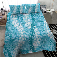 Blue Puakenikeni and Maile Lei Bedding Set Hawaiian Style Tribal Tapa Double Strand Lei