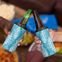 Blue Puakenikeni and Maile Lei 4 in 1 Can Cooler Tumbler Hawaiian Style Tribal Tapa Double Strand Lei