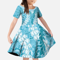 Blue Puakenikeni and Maile Lei Family Matching Tank Maxi Dress and Hawaiian Shirt Hawaiian Style Tribal Tapa Double Strand Lei