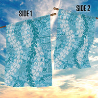 Blue Puakenikeni and Maile Lei Garden Flag Hawaiian Style Tribal Tapa Double Strand Lei