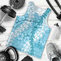 Blue Puakenikeni and Maile Lei Men Tank Top Hawaiian Style Tribal Tapa Double Strand Lei