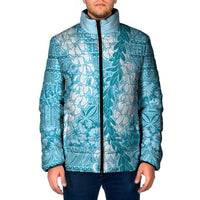 Blue Puakenikeni and Maile Lei Padded Jacket Hawaiian Style Tribal Tapa Double Strand Lei LT9 Men Blue - Polynesian Pride