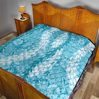 Blue Puakenikeni and Maile Lei Quilt Hawaiian Style Tribal Tapa Double Strand Lei