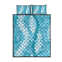 Blue Puakenikeni and Maile Lei Quilt Bed Set Hawaiian Style Tribal Tapa Double Strand Lei