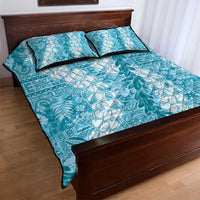 Blue Puakenikeni and Maile Lei Quilt Bed Set Hawaiian Style Tribal Tapa Double Strand Lei