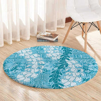 Blue Puakenikeni and Maile Lei Round Carpet Hawaiian Style Tribal Tapa Double Strand Lei