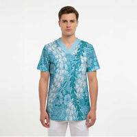 Blue Puakenikeni and Maile Lei Scrub Top Hawaiian Style Tribal Tapa Double Strand Lei - Polynesian Pride