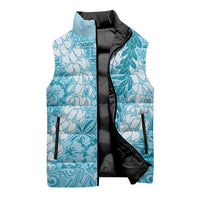 Blue Puakenikeni and Maile Lei Sleeveless Puffer Jacket Hawaiian Style Tribal Tapa Double Strand Lei LT9 - Polynesian Pride