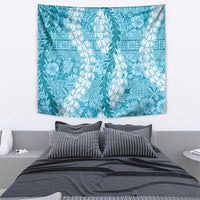 Blue Puakenikeni and Maile Lei Tapestry Hawaiian Style Tribal Tapa Double Strand Lei