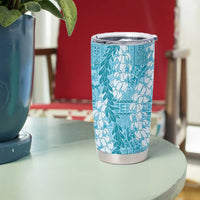 Blue Puakenikeni and Maile Lei Tumbler Cup Hawaiian Style Tribal Tapa Double Strand Lei