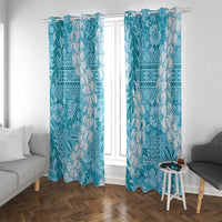 Blue Puakenikeni and Maile Lei Window Curtain Hawaiian Style Tribal Tapa Double Strand Lei