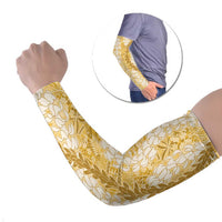 Gold Puakenikeni and Maile Lei Arm Sleeves Hawaiian Style Tribal Tapa Double Strand Lei - Polynesian Pride