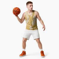 Gold Puakenikeni and Maile Lei Basketball Jersey Hawaiian Style Tribal Tapa Double Strand Lei - Polynesian Pride