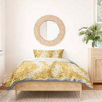 Gold Puakenikeni and Maile Lei Bedding Set Hawaiian Style Tribal Tapa Double Strand Lei