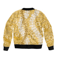 Gold Puakenikeni and Maile Lei Bomber Jacket Hawaiian Style Tribal Tapa Double Strand Lei LT9 - Polynesian Pride