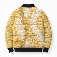 Gold Puakenikeni and Maile Lei Bomber Puffer Jacket Hawaiian Style Tribal Tapa Double Strand Lei LT9 - Polynesian Pride