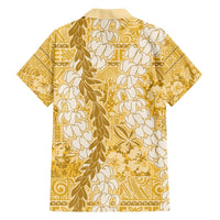 Gold Puakenikeni and Maile Lei Family Matching Off The Shoulder Long Sleeve Dress and Hawaiian Shirt Hawaiian Style Tribal Tapa Double Strand Lei