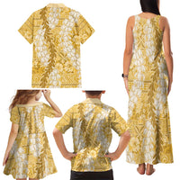 Gold Puakenikeni and Maile Lei Family Matching Tank Maxi Dress and Hawaiian Shirt Hawaiian Style Tribal Tapa Double Strand Lei LT9 - Polynesian Pride