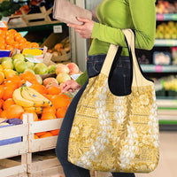 Gold Puakenikeni and Maile Lei Grocery Bag Hawaiian Style Tribal Tapa Double Strand Lei LT9 - Polynesian Pride