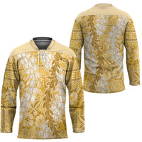 Gold Puakenikeni and Maile Lei Hockey Jersey Hawaiian Style Tribal Tapa Double Strand Lei - Polynesian Pride