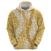 Gold Puakenikeni and Maile Lei Hoodie Hawaiian Style Tribal Tapa Double Strand Lei