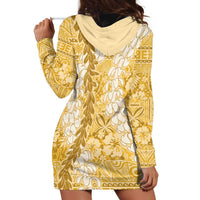 Gold Puakenikeni and Maile Lei Hoodie Dress Hawaiian Style Tribal Tapa Double Strand Lei
