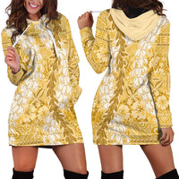 Gold Puakenikeni and Maile Lei Hoodie Dress Hawaiian Style Tribal Tapa Double Strand Lei