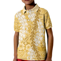 Gold Puakenikeni and Maile Lei Kid Polo Shirt Hawaiian Style Tribal Tapa Double Strand Lei