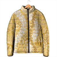 Gold Puakenikeni and Maile Lei Padded Jacket Hawaiian Style Tribal Tapa Double Strand Lei LT9 - Polynesian Pride
