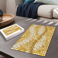 Gold Puakenikeni and Maile Lei Puzzle Hawaiian Style Tribal Tapa Double Strand Lei LT9 - Polynesian Pride